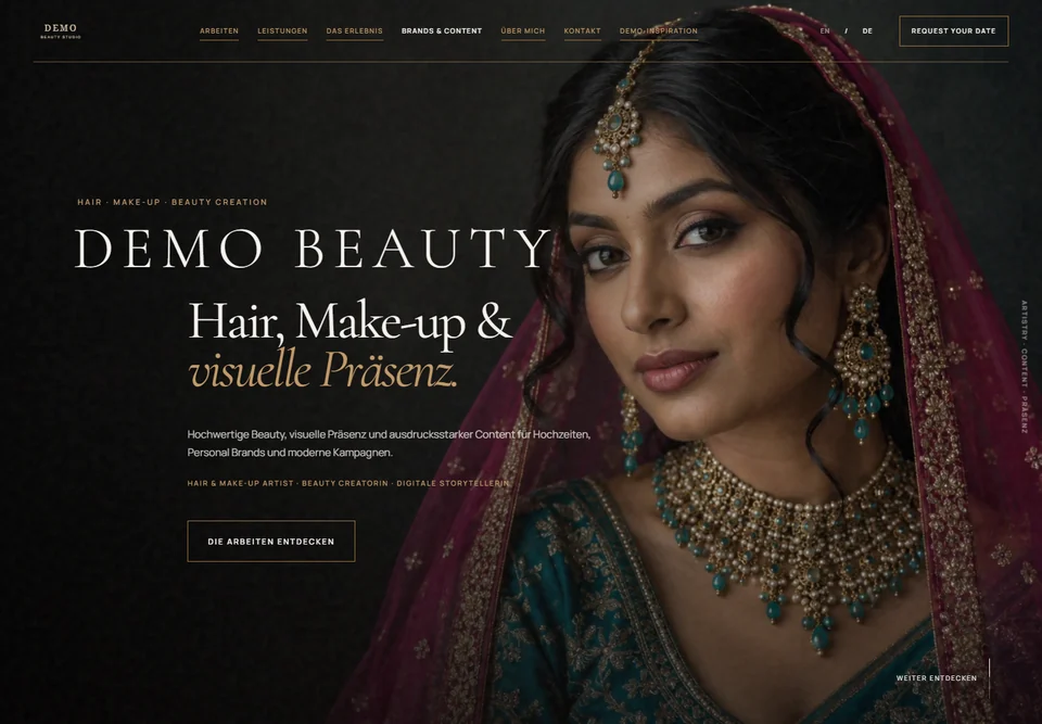 Anonymisierte Website-Vorschau: Beauty & Hair-/Make-up-Artistry