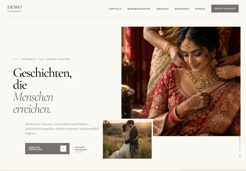 Anonymisierte Website-Vorschau: Fotografie & visuelles Storytelling