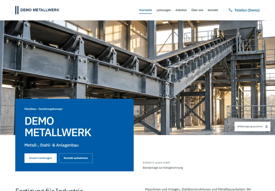 Anonymisierte Website-Vorschau: Metall- & Anlagenbau