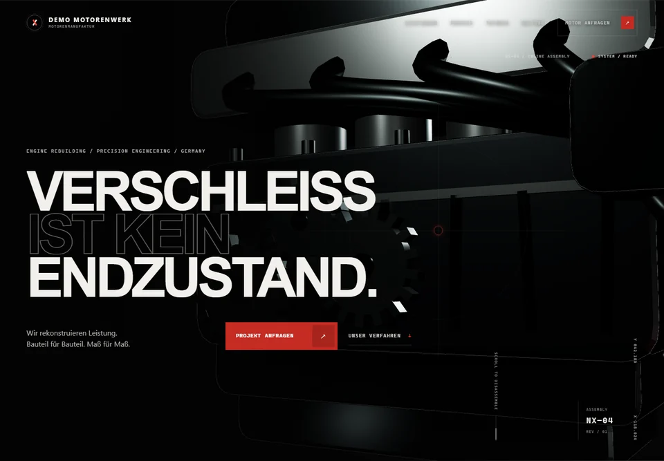 Anonymisierte Website-Vorschau: Motorenbau – Experience